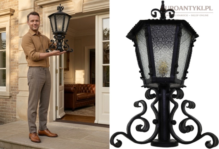 Duża antyczna lampa kuta zewnętrzna – latarnia ogrodowa 8 kg